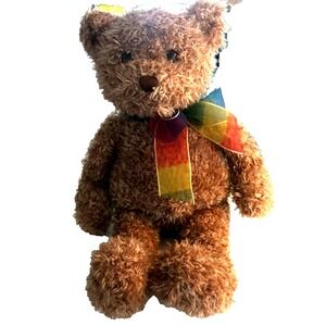 Gund Teddy Bear ~ 4890 ~‎ Rainbow Ribbon Bow ~ Brown
